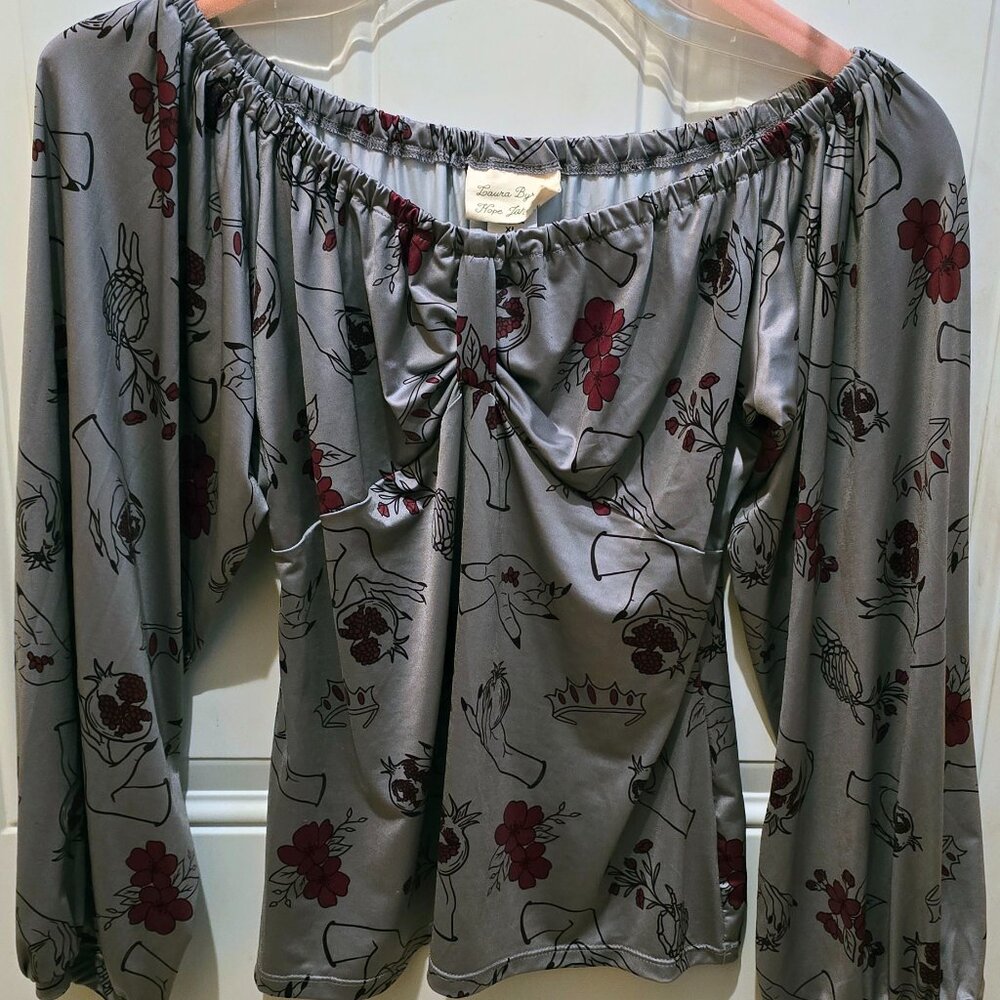 Pinup Couture Laura Brynes | Brigitte Gathered Peasant Top in Fall Persephone